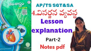 10th class biology chapter 4. విసర్జన వ్యవస్థ explanation in Telugu,AP DSC-SGT/SA BIOLOGY FREE CLASS