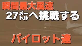 ✈✈成田空港 最大瞬間風速27㍍へ挑戦するパイロット達”土埃で赤く赤く染まったＢ滑走路に続々降りて来る飛行木立10連発\