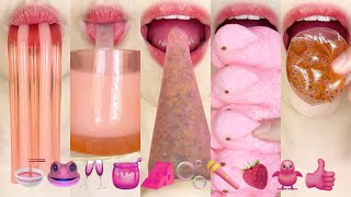 asmr PINK FOODS EMOJI FOOD 🍜🐸🥂🍯🧀🫧🎤🍓🐥👍 분홍색 이모지 먹방 eating sounds