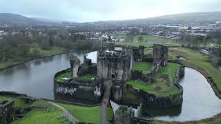 Caerphilly Castle, the mightiest medieval castle in Wales.