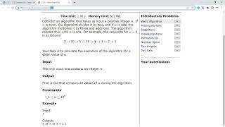 1. Solution for Weird Algorithm from CSES problem set