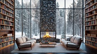 Relaxing Winter Day in a Cabin | Warm Fire, Snowfall \u0026 Soothing Jazz for Positive Energy