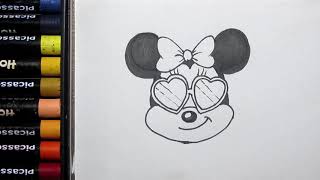 How to Drawing Cute Minnie Mouse with Sunglass | Lovely Minnie Mouse Face Drawing for Kids