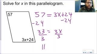 Parallelograms Solving for x in Angles and Sides
