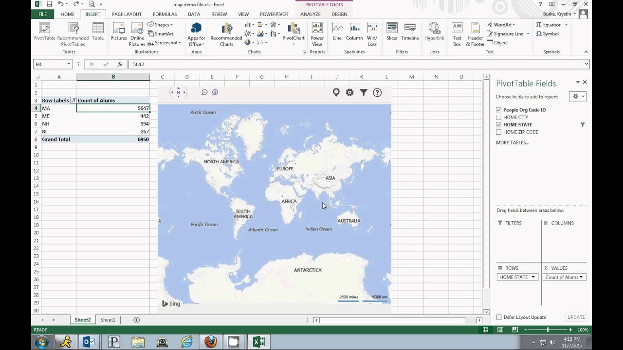 Excel 2013 Bing Map Demo - YouTube