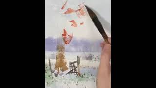 Watercolor Painting | Snow Tree Landscape