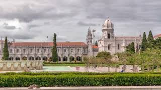 Empire Square timelapse hyperlapse, city square and park adjacent to the Jeronimos Monastery Lisbon