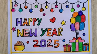 Happy new year 2025 drawing easy