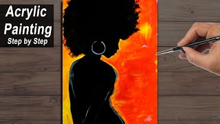 How to paint BLACK AFRO GIRL | Acrylic Painting Tutorial for beginners