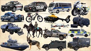Police Car, Bus, Motorcycle, Helicopter, SWAT, Mounted, SWAT vehicle | Learn Police Vehicles Name