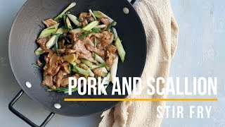 Pork and Chinese large scallion stir fry