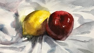 Still Life #107 - Watercolor Painting of Lemon and Apple