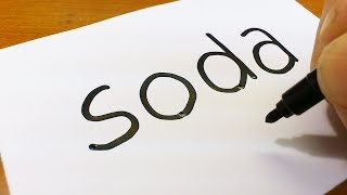 Very Easy ! How to turn words SODA into a Cartoon - How to draw doodle art on paper