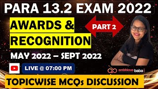PARA 13.2 Exam 2022| CURRENT AFFAIRS | Topicwise CA in MCQs |   Awards & Recognition (May-Sept 2022)