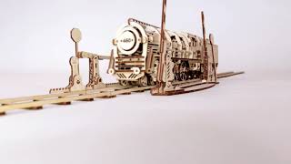 Ugears 460 Steam Locomotive with tender with Platform Crossing Announcement | STEM Projects for Kids