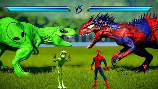Green Alien Tyrannosaurus Rex Spiderman Indominus Rex Captain America Spinosaurus Fighting In Jwe