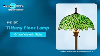 Werfactory stained glass lamps floor Tiffany Lamp Green Wisteria Style S52316F01 W16H64 Inch