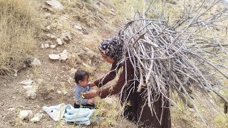 Bringing Firewood: A lonely nomadic woman with her child for the cold night in the hut | Part 2