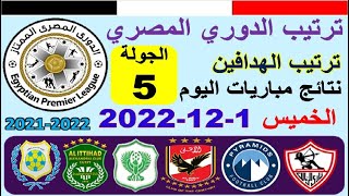 ترتيب الدوري المصري وترتيب الهدافين ونتائج مباريات اليوم الخميس 1-12-2022 من الجولة 5