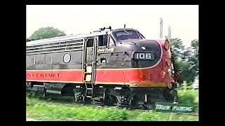 Trains in Summer 1989- F units excursion on the Wisconsin \u0026 Calumet. Lots of green \u0026 A200 horns