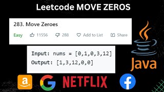 MOVE ZEROS LEETCODE SOLUTION IN JAVA | LEETCODE 283 | MOVE ZEROS | PROBLEM SOLVING THROUGH JAVA