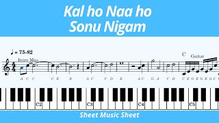 Kal Ho Na Ho(har ghadi)piano tutorial/lesson chords /With notes/Piano instrumental/Sonu nigam/Sheet