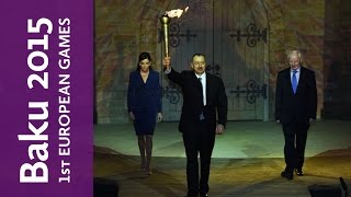 President Aliyev captures Baku 2015 European Games Flame at Ateshgah