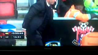 Southampton manager (Nigel Atkins) falls over the bottles
