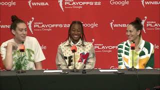 Breanna Stewart, Jewell Loyd On Sue Bird Being The GOAT | Seattle Storm Advance In The WNBA Playoffs