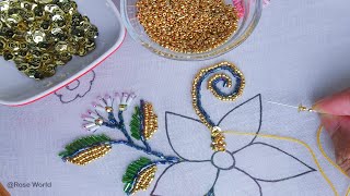 Amazing beaded hand embroidery flower design with iron, glass beads \u0026 chumki  | Beads work tutorial