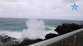 Strong winds and high surf at Halona Blowhole during Lane