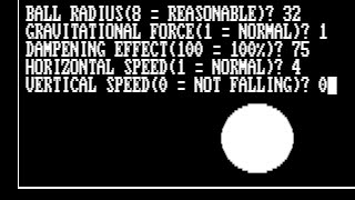 BOUNCE.BAS - GW-BASIC, physics demo ball bouncing