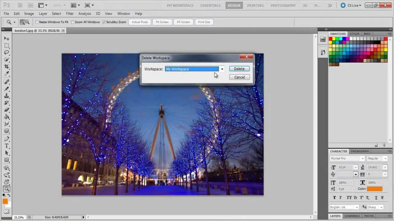 How To Save And Delete A Workspace In Adobe Photoshop - YouTube