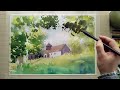 how to paint house in the shade 春日の樹陰　水彩画