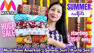 Myntra 🎀 Summer Office Wear Kurta Dupatta Sets Haul Start ₹359🎀 Festive Anarkali Suit, Aliacut Kurti