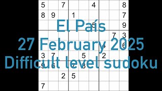 Sudoku solution – El País 27 February 2025 Difficult level