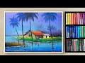 How to Draw Beautiful 😱 Colourful Village Scenery (step by step) Tutorial - Oil Pastel Drawing