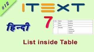 Add list inside Table | iText 7 Java Hindi tutorial | itext pdf java tutorial