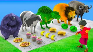 Don't Choose The Wrong Food Colors with Cow Gorilla Mammoth Elephant Dinosaur Rainbow Food Challenge