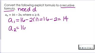 Convert Explicit to Recursive - Arithmetic Sequence