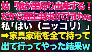 【スカッとする話】同居中の義母「娘が里帰り出産するから寄生虫は出て行け！」私「わかりました（ニッコリ）」→家具家電を全て持って出て行った結果ｗ