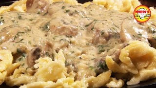 Creamy mushrooms with hunter's pasta