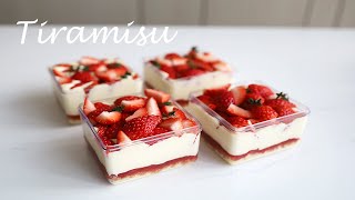 SUB) 오븐없이 딸기티라미수 만들기 (계속 퍼먹고싶은 맛...) Strawberry tiramisu イチゴティラミス