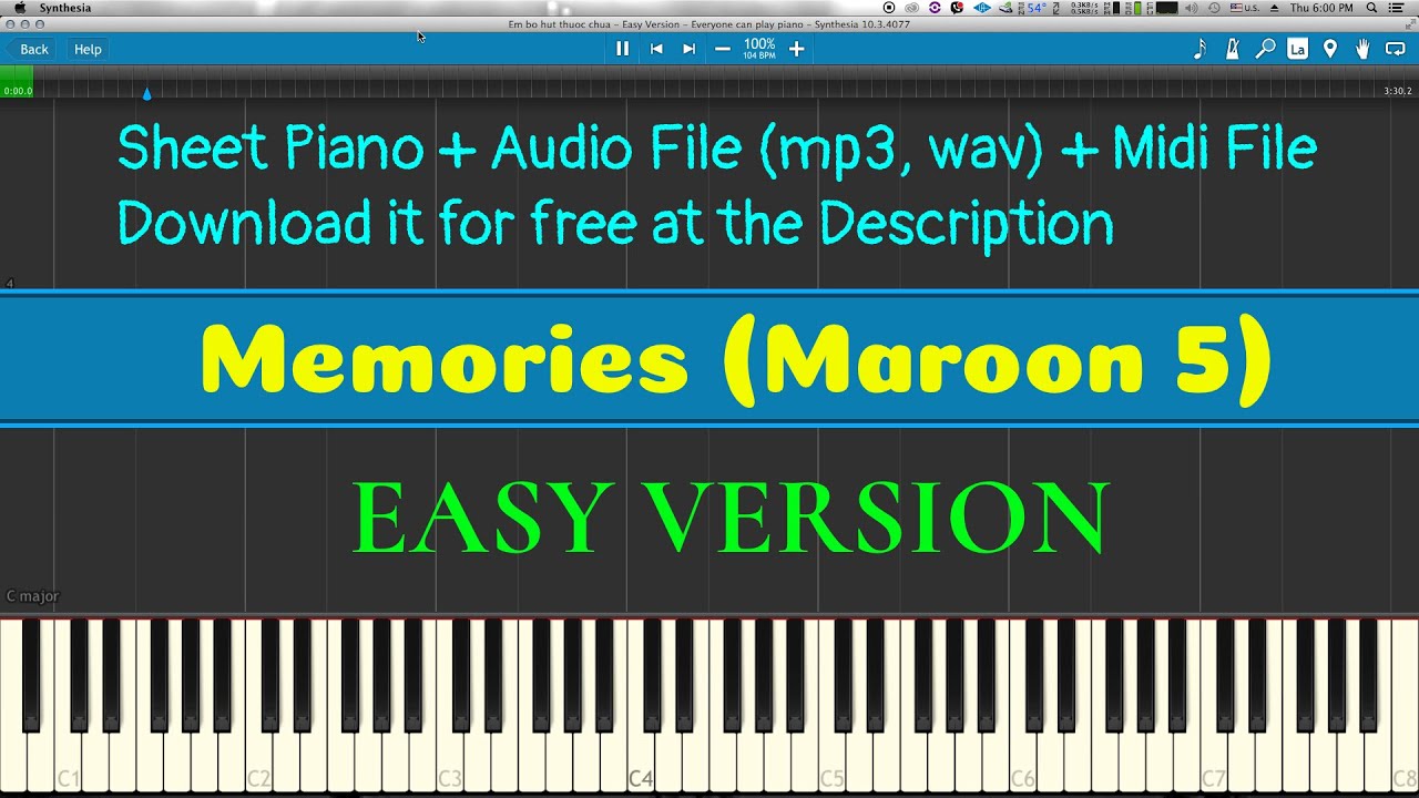 Memories - Maroon 5 - Piano Tutorial - Easy Version - Sheet In ...