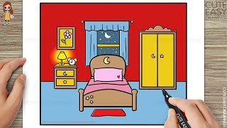 How to Draw Kids Bedroom - Easy Drawing and Coloring Step by Step