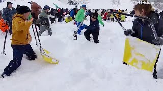 雪掘って「地面出し競争」…山形・大蔵村