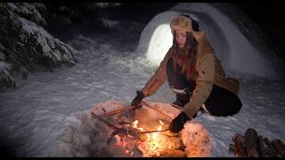 Solo Winter Adventure: A Girl Builds a Cozy Snow IGLOO  in the Mountains