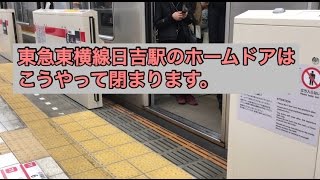 東急東横線日吉駅のホームドアはこうやって閉まります。