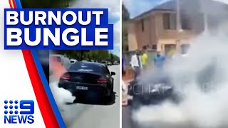 Engine bursts into flames during failed burnout | 9 News Australia