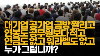 (※시청자댓글, 어이없음주의) 대기업, 공기업은 금방 짤리고 연봉도 공무원보다 적고 연금도 없고 워라벨도 없고 ㅠㅠ... 본인 뇌피셜인가요?